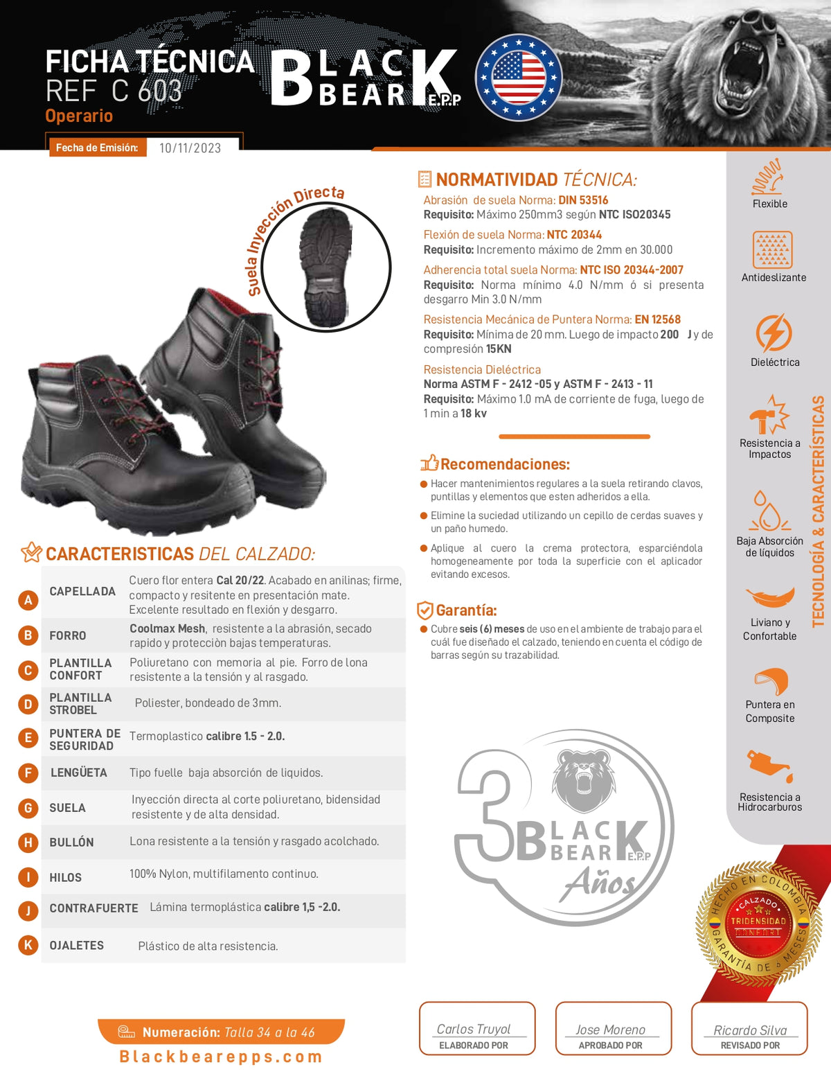 Bota Dotación Industrial de Seguridad Cuero Ref 600 Operario con Puntera . PRECIO SIN IVA