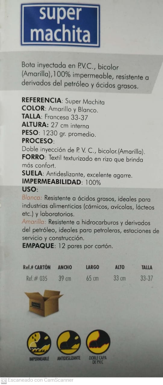 Bota Industrial PVC Supermachita Blanca Mujer 5930010 Sin Puntera. PRECIO SIN IVA