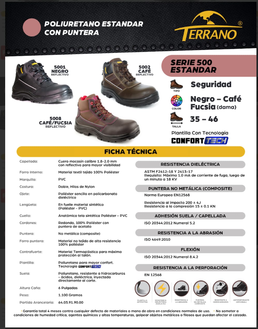 Bota Industrial Cuero Ref 5002 Suela en Poliuretano .Plantilla con tecnologia Confort Tech ergonomica .Dielectrica . Puntera Composite .PRECIO SIN IVA .