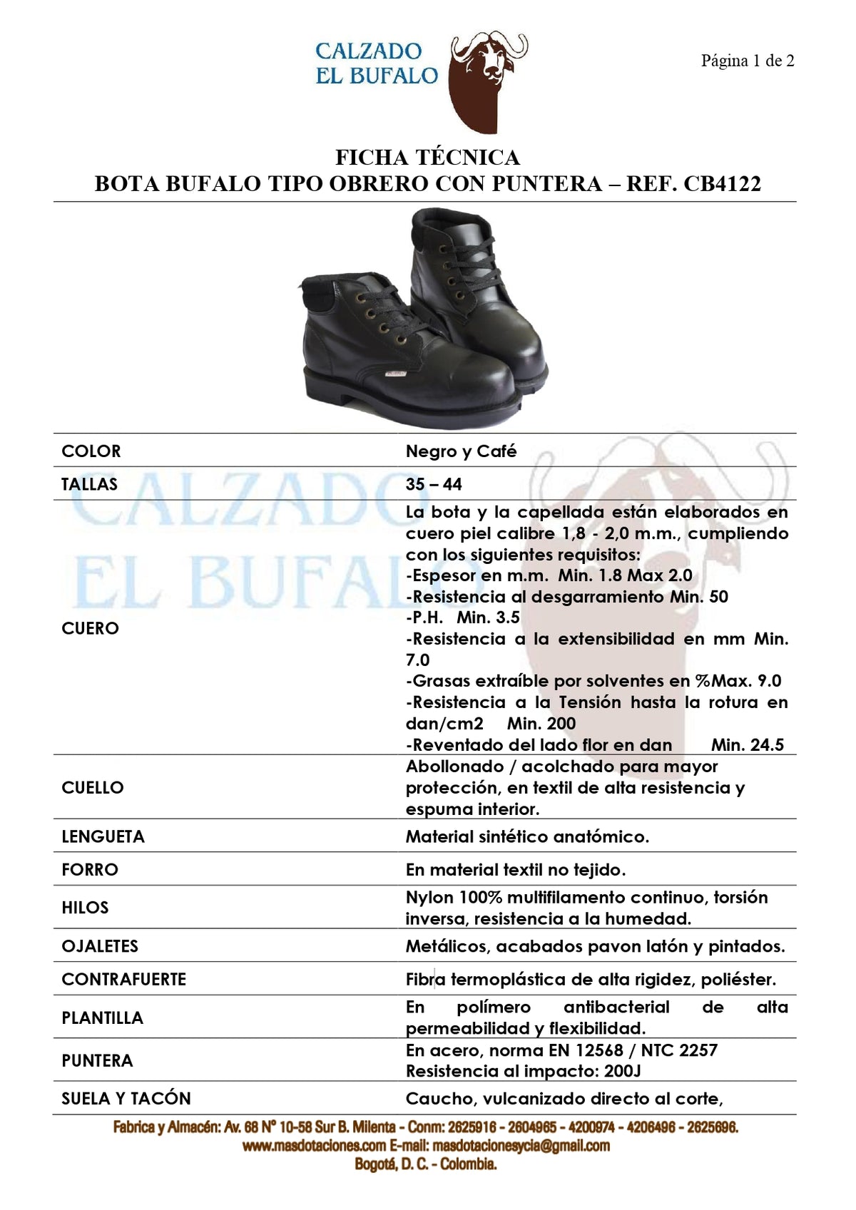 Bota Industrial Cuero CB4122 Piel Seguridad Puntera. PRECIO SIN IVA en Acero