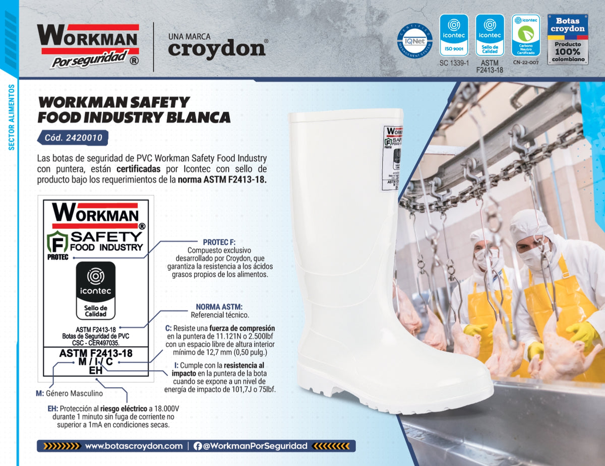Bota Industrial PVC  Workman Alta Food Industry 2400010 Sin Puntera. PRECIO SIN IVA