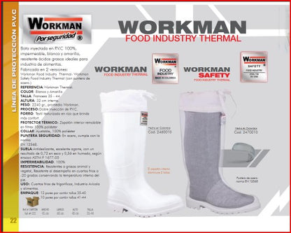 Bota Industrial PVC Workman Food Industry Thermal E810026 Sin Puntera. Zapatón interno disminuye 2 tallas. PRECIO SIN IVA