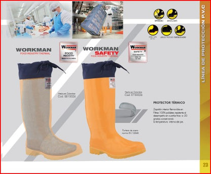 Bota Industrial PVC Workman Food Industry Thermal E810026 Sin Puntera. Zapatón interno disminuye 2 tallas. PRECIO SIN IVA