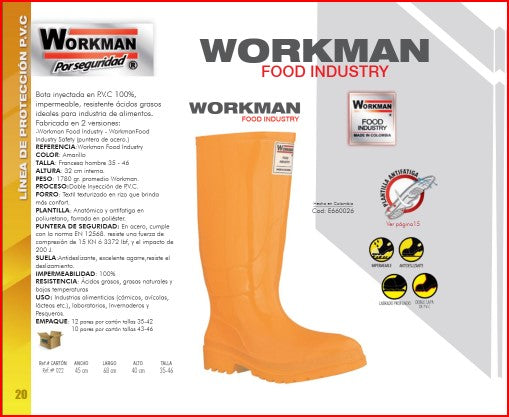 Bota Industrial PVC Workman Food Industry E660026 Sin Puntera. PRECIO SIN IVA