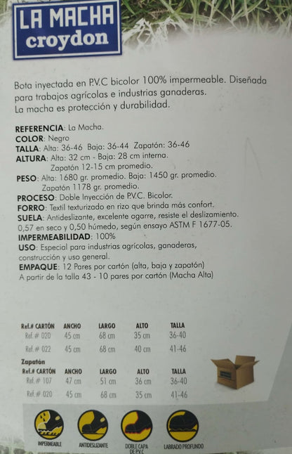 Bota Industrial  PVC Macha Alta 2330090  Sin Puntera. PRECIO SIN IVA