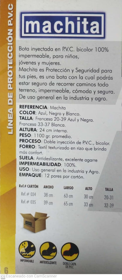 Bota Industrial  PVC Machita Negro 5900090 Sin Puntera. PRECIO SIN IVA