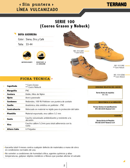Bota Industrial  101 4 Guerrera Cuero Nobuck Siena Sin Puntera. PRECIO SIN IVA