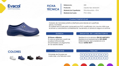 Zapato Dotación en EVA  0080-000-008 Suela Antideslizante. PRECIO SIN IVA