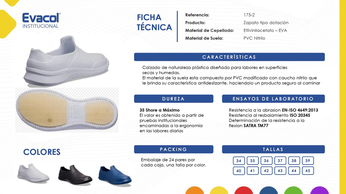 Zapato Dotacion en EVA 0175-002-008 Suela NO  Antideslizante. PRECIO SIN IVA