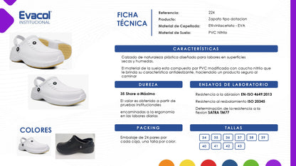 Zueco Dotación en EVA 0224-000-008 Suela Antideslizante. PRECIO SIN IVA