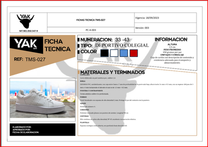 Calzado Tenis para Dotacion TMS 027 NewYak Smith PRECIO SIN IVA